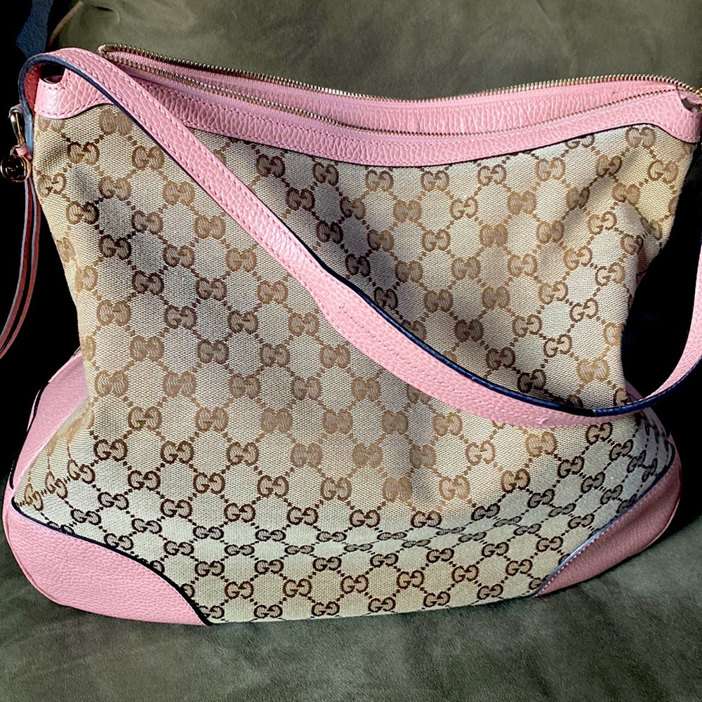 Gucci Monogram Canvas Large Hobo Pink Bree Bag